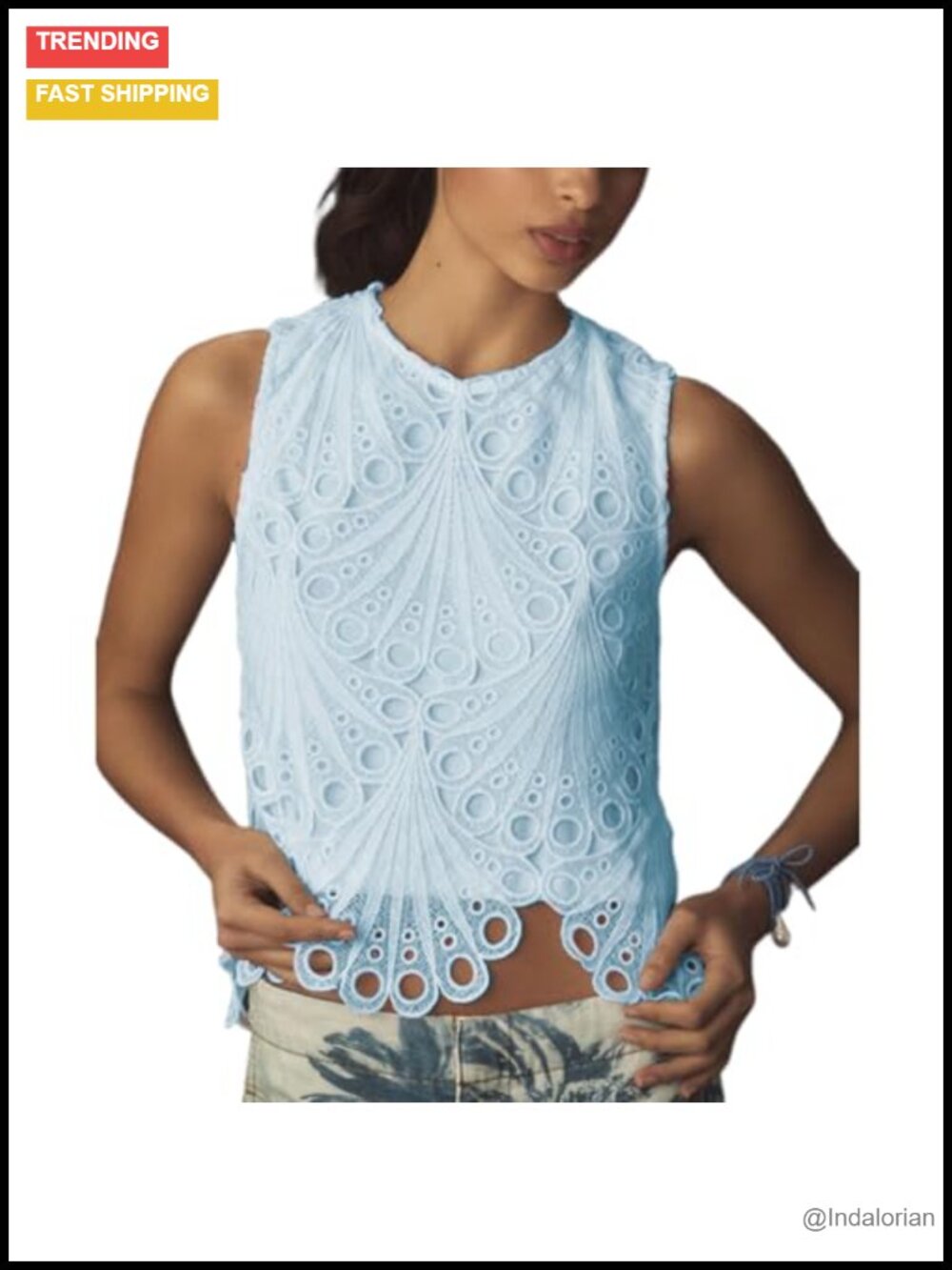 Lace Tank Top Sleeveless Embroidered Eyelet Blouse